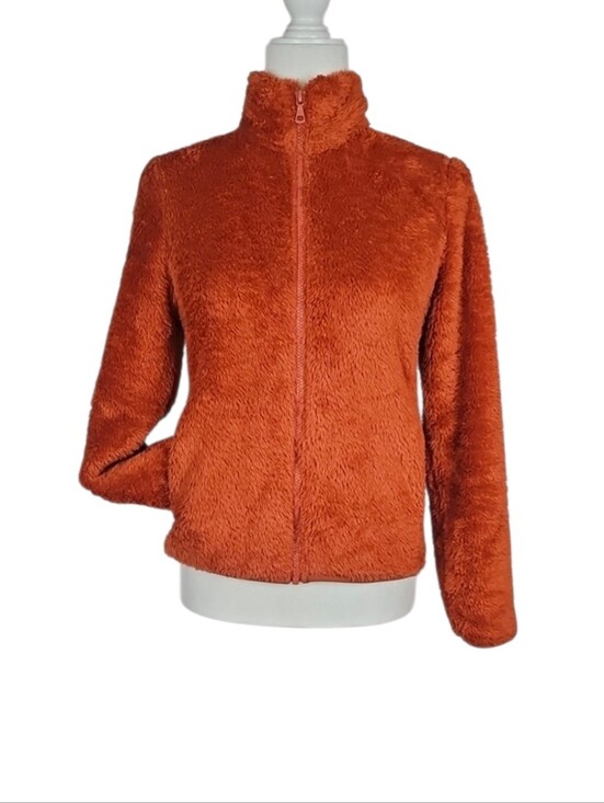 Uniqlo Jackets & Blazers - Warm Fuzzy Fleece Rust Terracotta Orange Zip Sweater Jacket Fall Autumn Cozy, XS